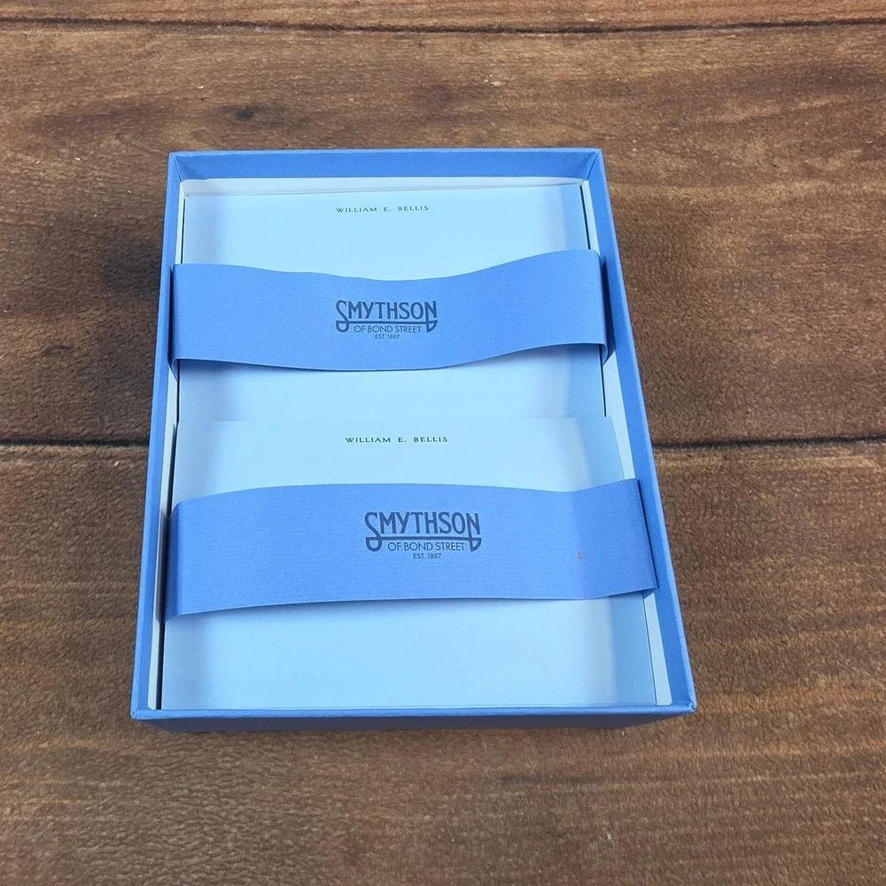 Smythson Note Cards Men OS Blue Like New Personalized William E Bellis Luxury
